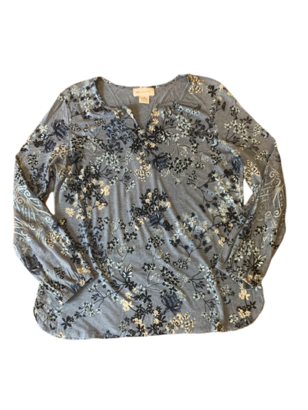 Liz Claiborne Top Medium Blue and White Floral Lace Sleeve Detail - Picture 1 of 7